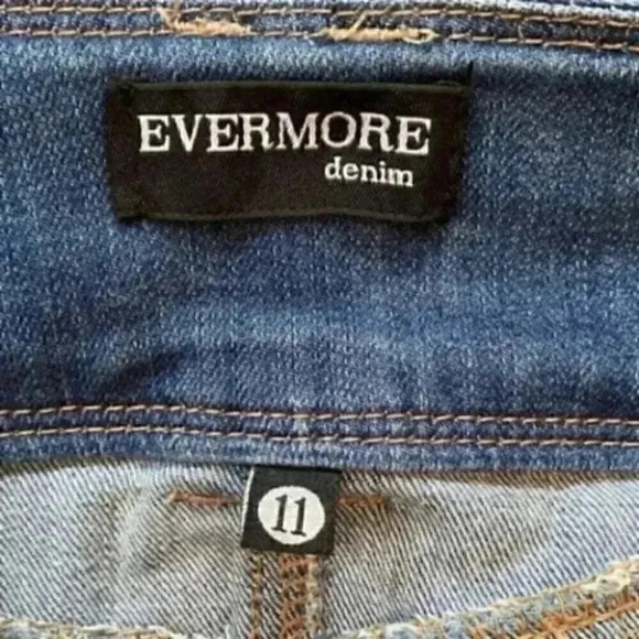 Evermore High Rise Distressed Ankle Crop Jeans Cuffed Stretch Denim Blue Size 30 - Picture 10 of 14